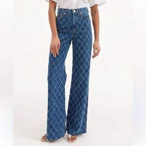 Oat New York Diamond Lattice High Rise Wide Leg Jeans Blue Wash, Women’s 4/27
